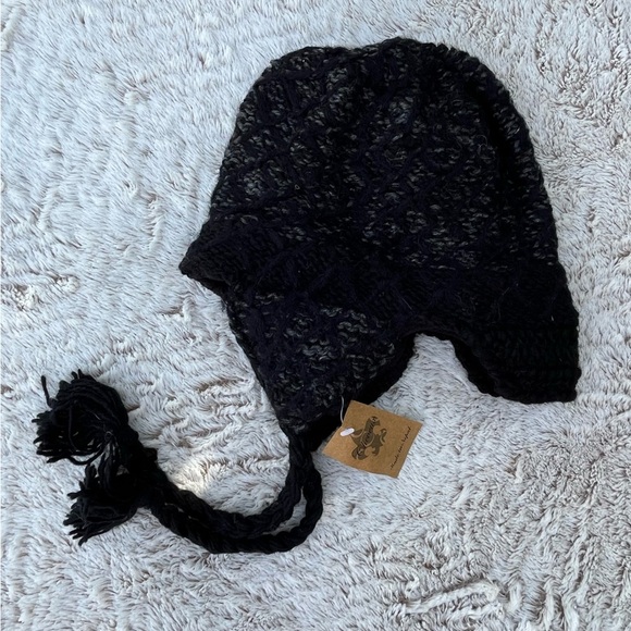 Hand Crafted Other - Nepal Hand Knit Wool Beanie Hat with Braid Ties • Ear Flaps